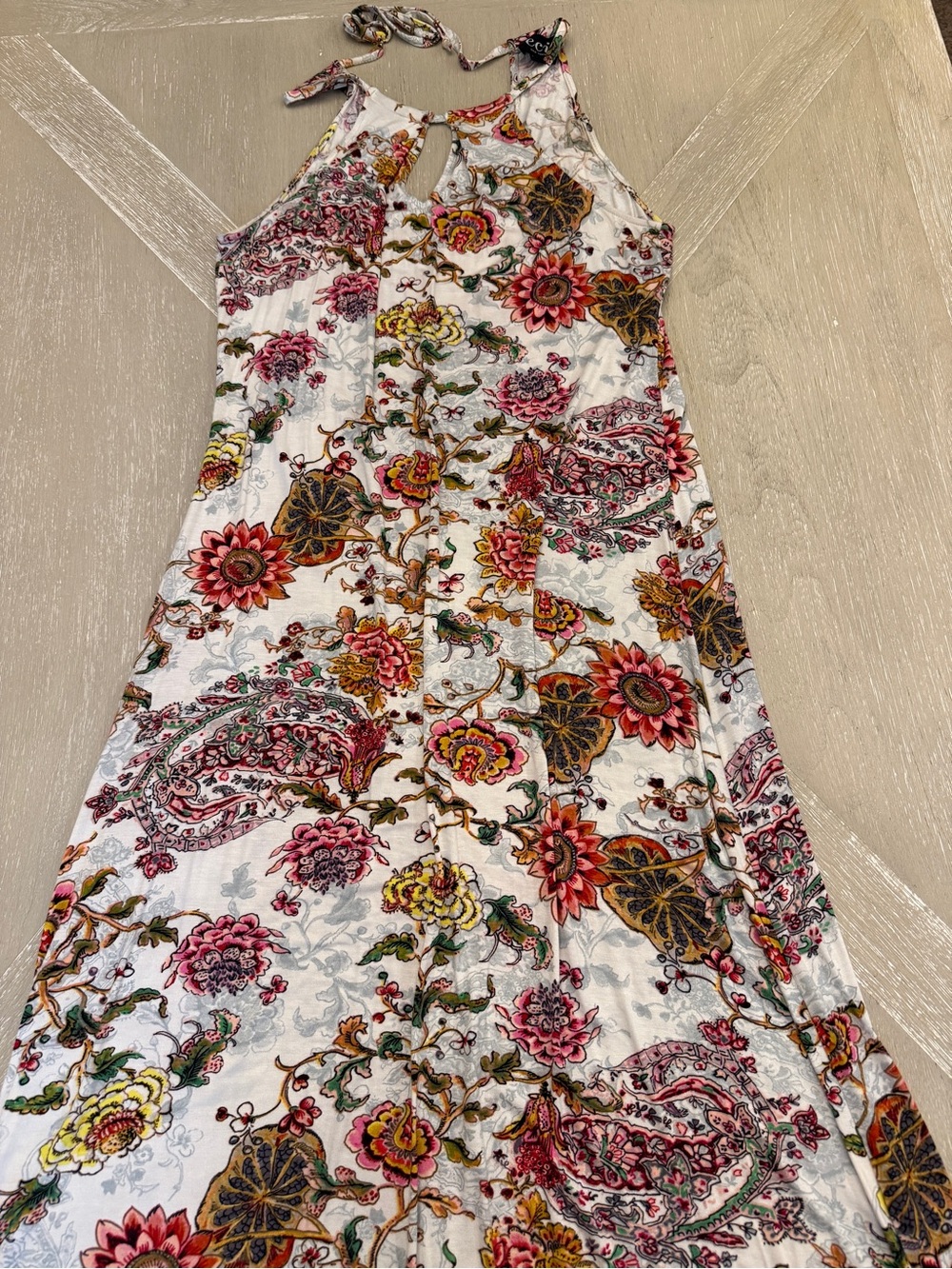 ECI New York Floral Paisley Maxi Dress in White, Pink, Yellow & Green